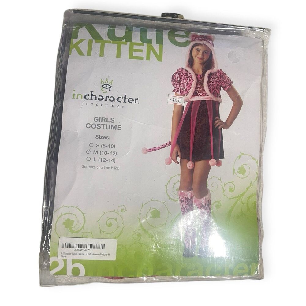InCharacter Size Medium 10-12 Cat Kutie Kitten Girls Tween Costume Pink Leopard